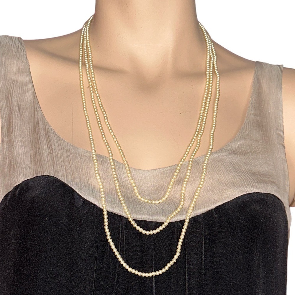 CROWN TRIFARI Necklace Multi Strands Faux Pearls Layered Signed Tulip Box Clasps